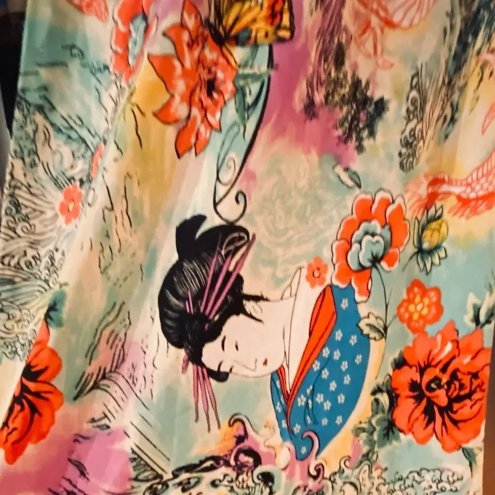 NATORI Iconic vintage GORGEOUS bias satin slip dress nightgown Geisha dragon S